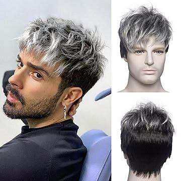 ウィッグ シルバー ウルフ ショート フルウィッグ ネット付き 銀髪 黒髪 silver ヘア ロング フルウィッグ 自然 軽量 小顔効果 ナチュラル サラツヤ かわいい 流行り 最新 ベース