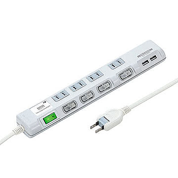 サンワサプライ USB充電ポート付き節電タップ(面ファスナー付き) TAP-B107U-2W 管理No. 4969887839362