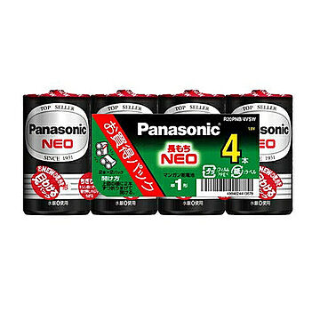 パナソニック Panasonic 乾電池 単1形マンガン乾電池 ネオ ブラック 1.5V 4本パック R20PNB/4VSW 管理No. 4984824410879