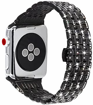 【在庫限り】アップルウォッチ バンド ベルト ブラックorシルバー カスタム ４２ｍｍ CZダイヤ キュービックジルコニア カバー 着せ替え 時計 プレゼント メンズ レディース
