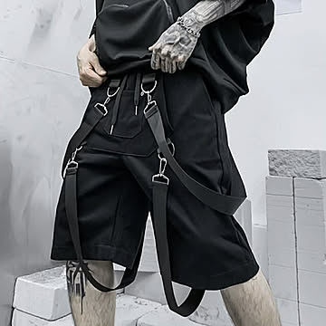 ハーフパンツ ベルト ブラック ボトムス ひざ丈 大きいサイズ ゆったり 伸縮性 ファッション アジアン カジュアル メンズ レディース ユニセックス