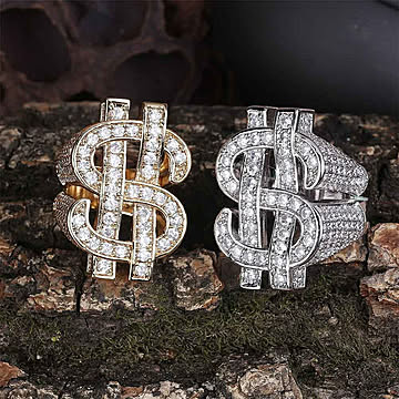 ドルリング  指輪 ビッグシルエット ゴージャス ゴールドリング ジルコニア dollar ドルマーク付き ゴールドメッキ ヒップホップ アクセサリー レゲエ クラブ CLUB メンズ