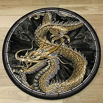 マット 玄関 用 丸型 黄金龍 60cm 龍 お風呂場 バスルーム カーペット 暖かい 温かい 温もり ふわふわ 滑り止めマット ペット 厚手 折り曲げ 足冷え対策