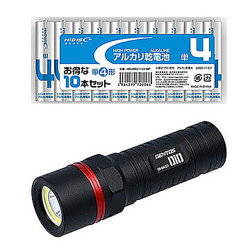 GENTOS LED懐中電灯 + 単4形アルカリ乾電池10本パック DI-043D+HDLR03 1.5V10P