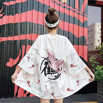 法被 鶴 文字 白 夏祭り 夏恋 寺 韓国ファッション 神社 羽織り 半纏 はんてん ハッピ 長半纏 半天 袢天 半被 鯉  お祭り衣装 雅 和柄 ハッピ 羽織 和装