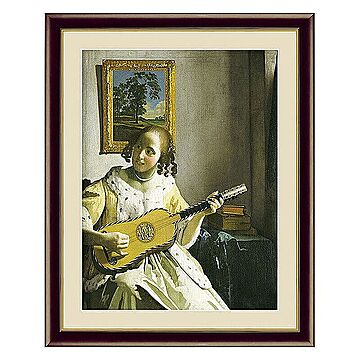 アート 額絵 ギターを弾く女 フェルメール 本紙サイズ F6(約40x30cm) 額サイズ 52x42cm 三幸