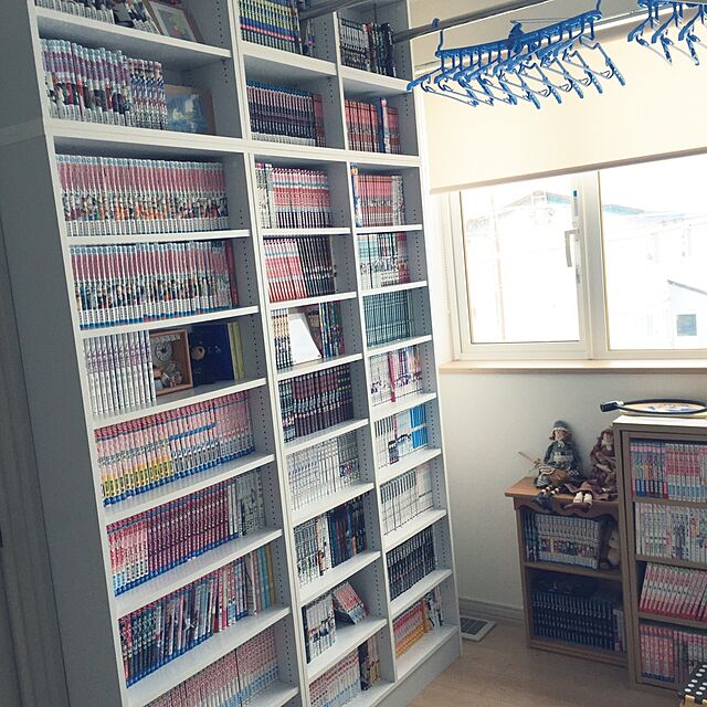Bedroom,漫画だらけ,マンガ収納,単行本,ホール,本棚,白と木が好き♡ Mikipochiの部屋