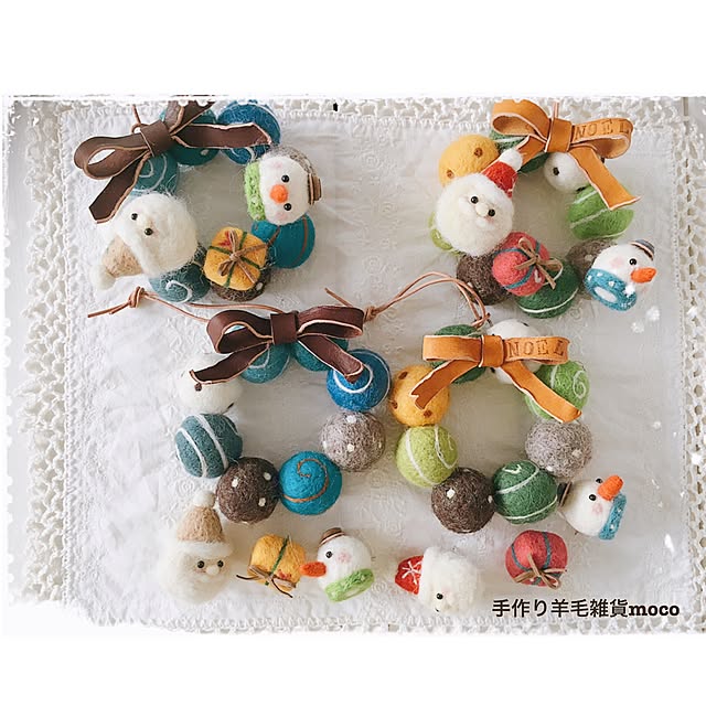 クリスマスリース,羊毛フェルト,手作り羊毛雑貨moco,手作り,クリスマス mocoの部屋