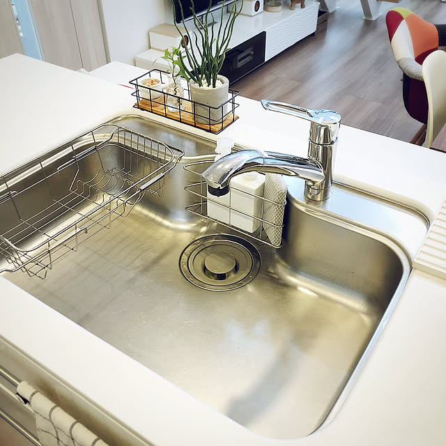 Kitchen,水切りラック,キッチンカウンター,salut!,セリア,セメント鉢 k.9180の部屋
