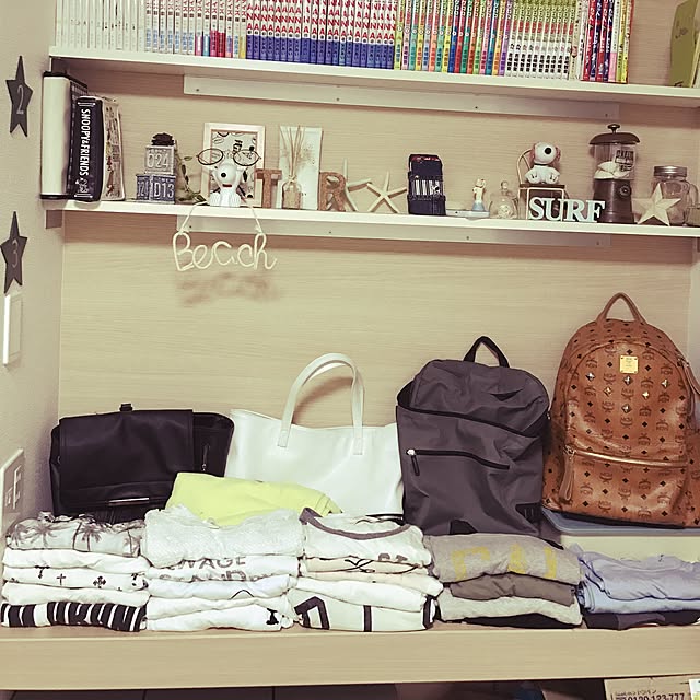 My Shelf,Tシャツ,バッグ,100均,セリア,隙間収納,大東建託,賃貸でも諦めない！,DIY,カフェ風,星,スター,ダイソー,スヌーピー ririkaの部屋