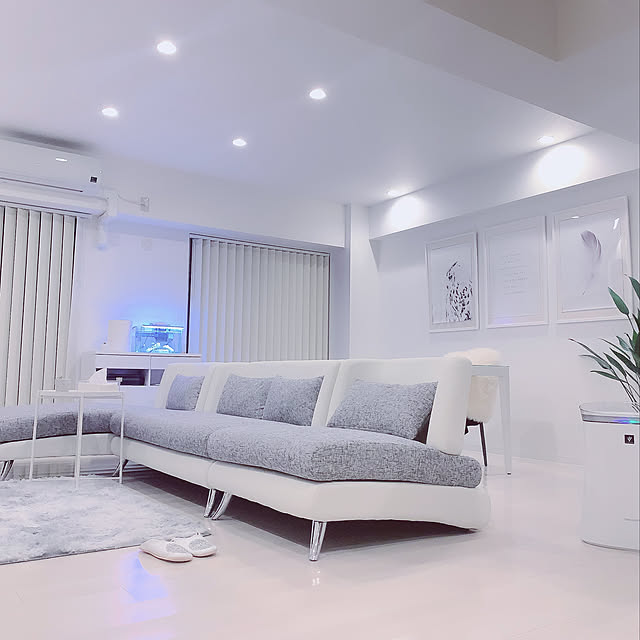絵画のある部屋,1LDK,アルモニアソファー,シンプル,ホワイトインテリア,シンプルモダン,ホワイト,グレー,白グレー,シンプルインテリア,しろが好き*,ワントーン,リビング,プロジェクターのある部屋,バブーシュスリッパ,バブーシュ,Lounge 2thousand.cの部屋