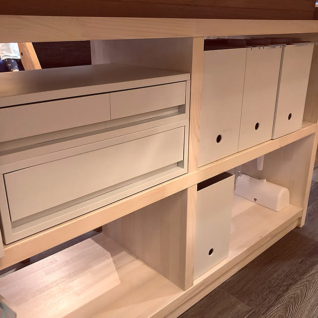 整理整頓,テーブル,文具収納,造作棚,ファイルボックス,ハンギングホルダー,医療費,お便り収納,領収書入れ,書類整理,書類収納,取説収納,無印良品,My Shelf,ポリプロピレンケース 引出式 浅型,ポリプロピレンケース Yukicotoの部屋