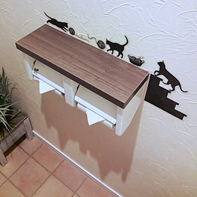 Bathroom,セリア,ウォールステッカー,ネコちゃん,セリアのウォールステッカー,トイレットペーパーホルダー,トイレ na-miの部屋