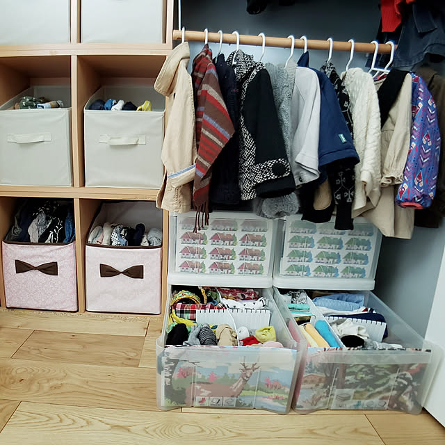 子ども部屋収納,イベント参加,6人家族,3階建て,狭小住宅を楽しむ,2歳児と4歳児のクローゼット,クロスはブルーグレー karikoroの部屋
