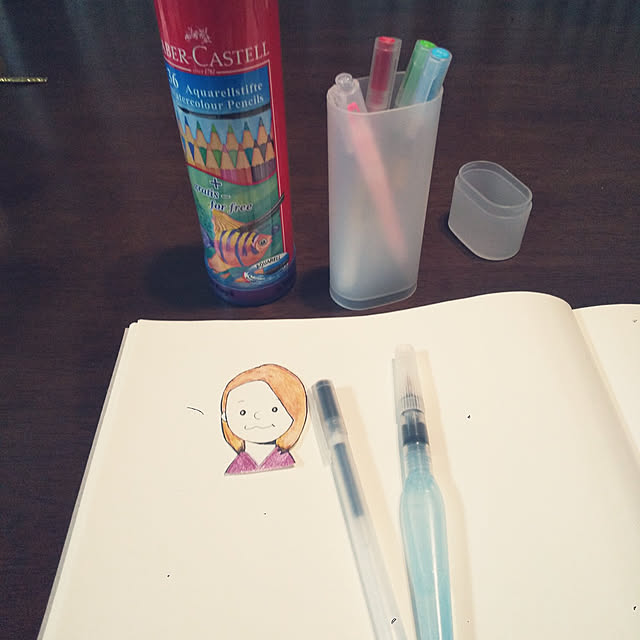 My Desk,イラスト,自画像,おうちオフィス計画,Instagramやってます,なにげに絵を描くのが好き♡,新しいこと,無印良品ペンケース,水彩色鉛筆,無印良品ボールペン,RoomClipの出会いに感謝(^^) aiko.の部屋