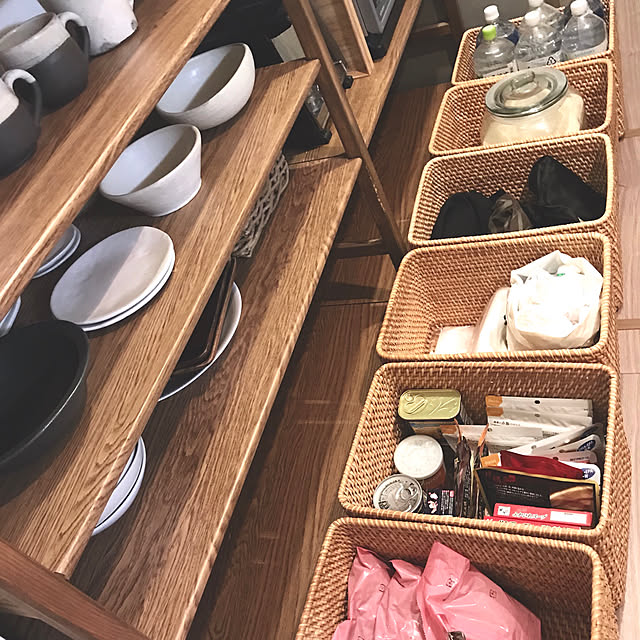 Kitchen,生活感を隠す,無印,断捨離中,シンプルな暮らし,キッチン棚,無印の棚DIY,かご収納,記録,RoomClip mag 掲載 maronの部屋