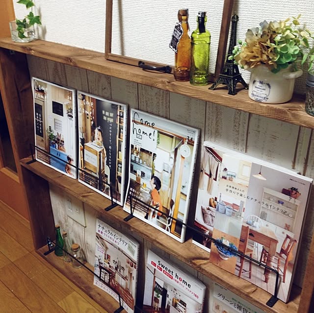 My Shelf,賃貸 diy,フェイクグリーン,ブックシェルフ,セリア,仲良くしてください:;(∩˙︶˙∩);:,賃貸〜コンテスト参加中★ nicoco.の部屋