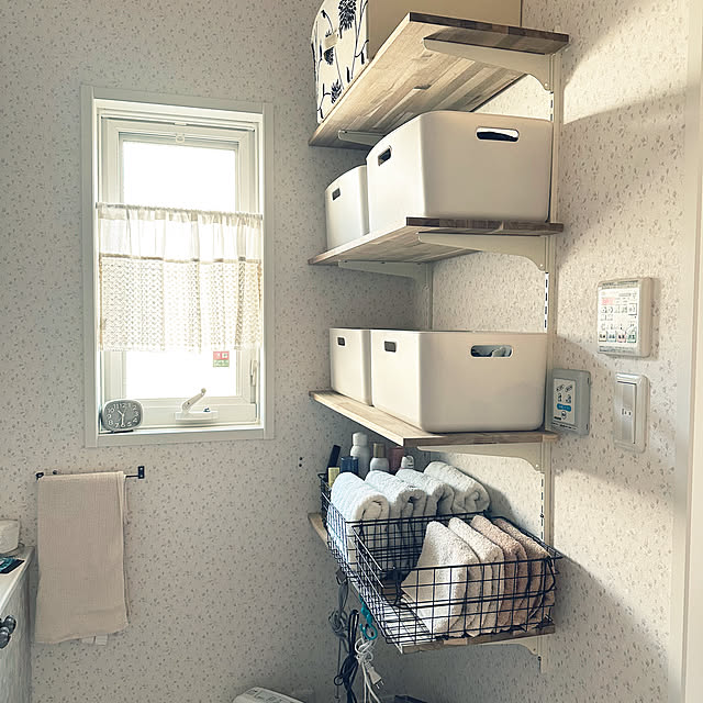 Bathroom,ナチュラル,雑貨,ハンドメイド,DIY,カフェ風,ホワイトインテリア,壁面収納 tpmoppの部屋