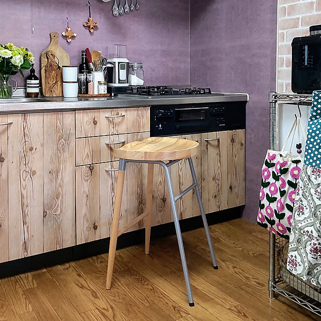 Kitchen,RoomClipショッピング,ノボディア バースツール,スツール,2022.4.19,再投稿,木目調,パープル,ノスタルジック,コメントお気遣いなく♡,Novodia,木のぬくもり,サボりイス♡ miwaの部屋