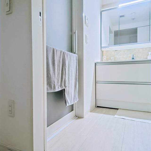 Bathroom,ホームコーディ,ホームコーディのある暮らし,イオン ホームコーディ,一人暮らし,タオル,マンション,夏,モニター投稿,カラーはグレー,2026.7.3,洗面所 YuriYuriの部屋