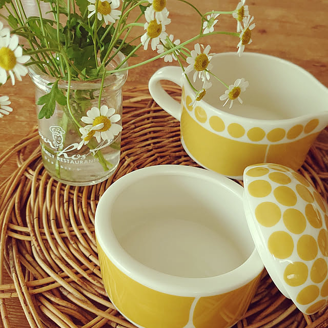 Kitchen,ペニーワイズ,花のある暮らし,scope 別注,scopeさん,スンヌンタイ,ソースボート,ジャー,ナチュラル,黄色好き,マトリカリア,こどもと暮らす,双子と暮らす,食器好き dreamboxの部屋