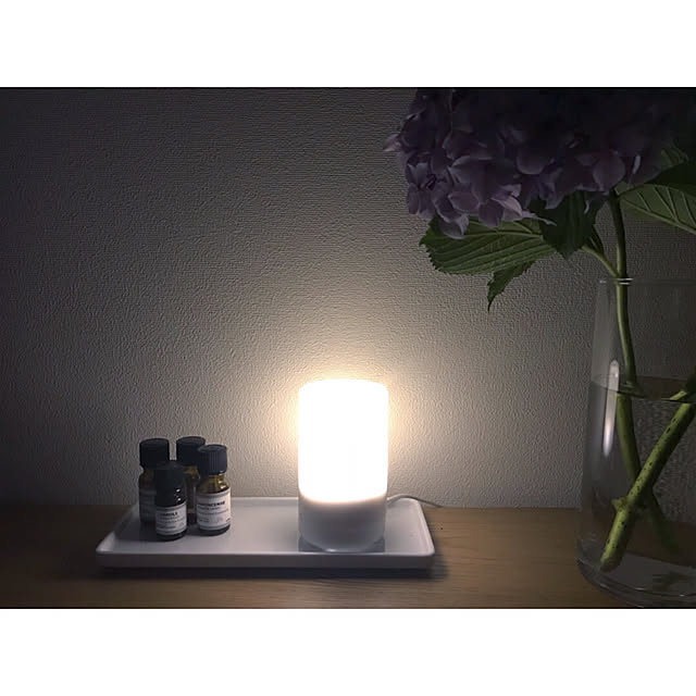 My Shelf,間接照明,紫陽花,アロマ,白磁トレー,アロマディフューザー,Muji,無印,暮らしを楽しむ,暮らし,北欧ナチュラル,無印良品,ig→yuuki.nys,スッキリ暮らす yu_ki.nysの部屋