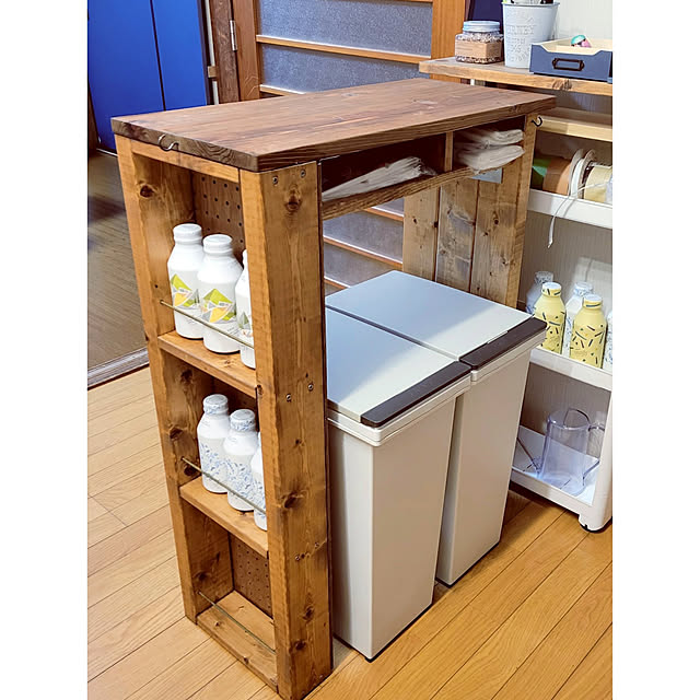 My Shelf,造作棚,イベント参加,DIY,収納DIY,収納棚,1×4材,ワトコオイルダークウォルナット,ゴミ箱収納,ゴミ袋収納,2×4材 megggの部屋
