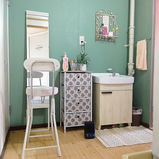 Bathroom,一人暮らし,団地,築40年以上,団地の洗面所,洗面所DIY,ウィリアムモリスの壁紙,セリアのリメイクシート sanaの部屋