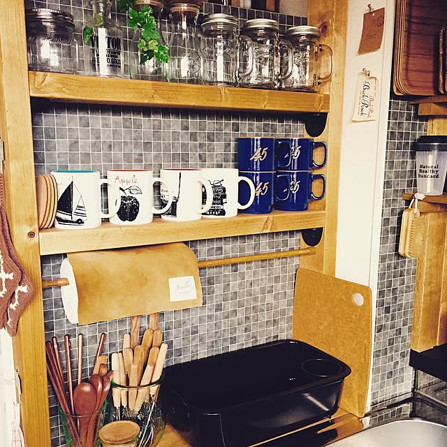 Kitchen,ディアオール,賃貸,キッチン道具,自作棚,DIY,すき間…,壁紙屋本舗,壁紙 nicottoの部屋