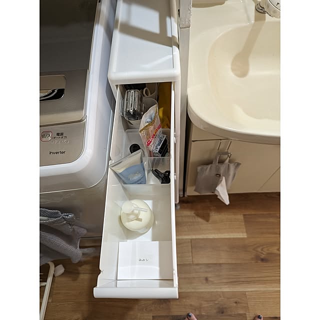 Bathroom,デッドスペース,洗濯機周り,隙間収納,狭い洗面所,洗面所収納,賃貸洗面所,デッドスペース活用,洗面所改造中,隙間収納ラック,ライクイット,洗濯機まわりの収納,賃貸,引き出し収納,引き出しの中,セリア mayuの部屋