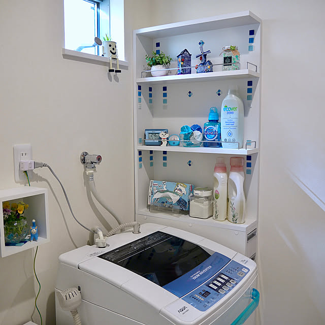 洗濯機横収納,引き出し収納,洗濯機ラック,隙間収納,風呂水給水ホースの収納,ストック収納,ブルーも好き♡,ねこのいる暮らし,猫用ゴミ箱,ハンドメイドティッシュケース,組み立て式棚,洗濯機まわり,Bathroom,複数枚投稿 pinaminの部屋