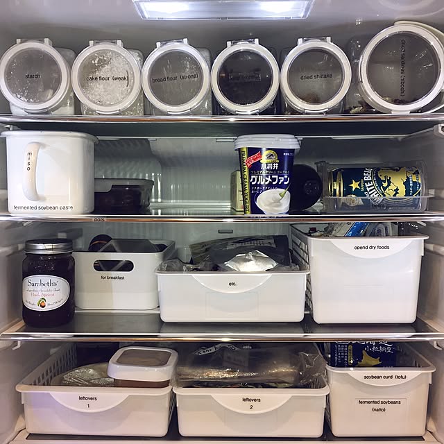 Kitchen,冷蔵庫収納,野田琺瑯,フレッシュロック 白パッキン,ダイソー,白化,収納,白いキッチン,IKEA,整理整頓,保存容器 白 Tinoの部屋