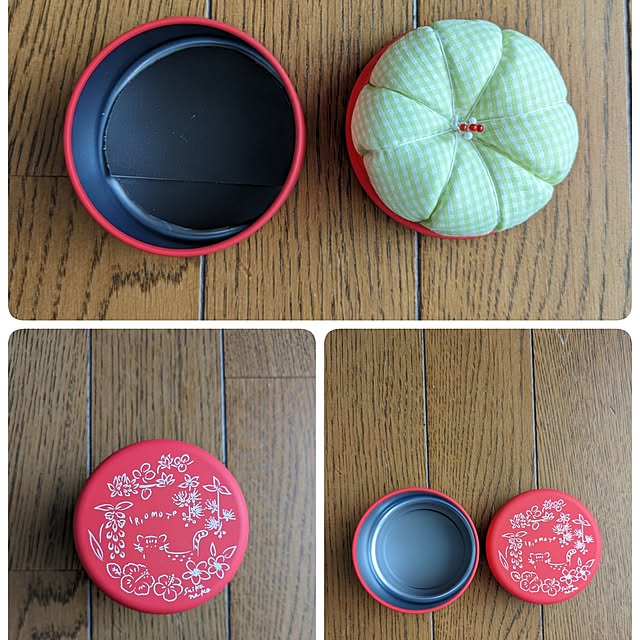 My Desk,わたしの休日のすごし方,ピンクッション,ハンドメイド,蓋して仕舞える,布かぼちゃを再利用,布かぼちゃ,空き缶リメイク,シンデレラフィット Renの部屋