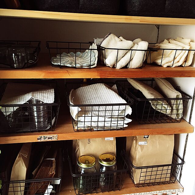 My Shelf,ワイヤーバスケット,キッチン収納,小物収納,かご収納,ナチュラル,ニトリのかご,キャンドゥのカゴ,紙袋収納,セリア muの部屋