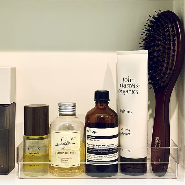 ヘアブラシ,johnmasters organics,Aesop,shiro,鏡裏収納,Bathroom Harukaの部屋