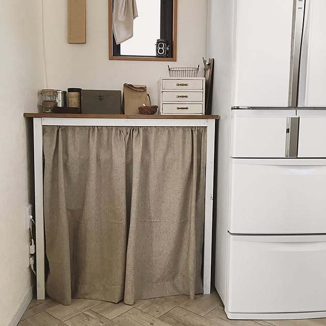 My Shelf,収納,すのこ棚,パントリー,目隠しカーテン,ニトリ,リメイク,DIY,冷蔵庫 hibikiの部屋