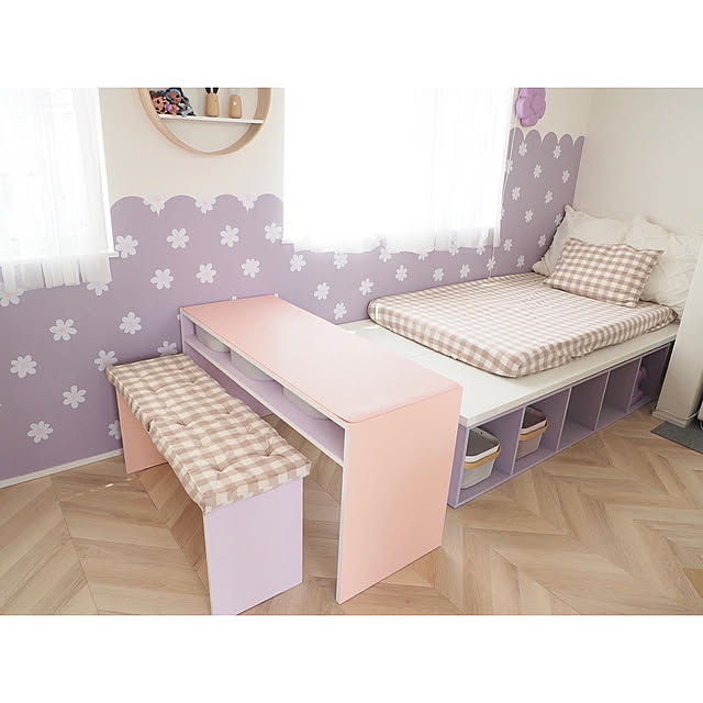 パルプボードボックス,無印良品,ベッドDIY,カラフルインテリア,子ども部屋,DIY,コの字テーブル,コの字家具,Overview __mamigram__の部屋