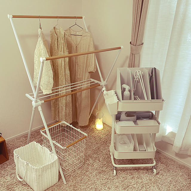 Bedroom,ベルメゾン,ニトリデコホーム,ニトリ,かご,ハンガー,夏,部屋干しスタンド,IKEA,ワゴン,買ってよかったもの,ナチュラル,すっきり暮らしたい sariの部屋