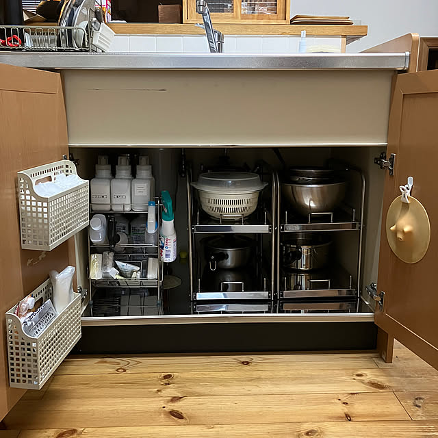 Kitchen,ステンレススライドラック,シャンプーラック,扉裏収納,洗剤置き場,ザル・ボール収納,鍋収納,シンク下収納,キッチン収納,3枚投稿 ikubooの部屋