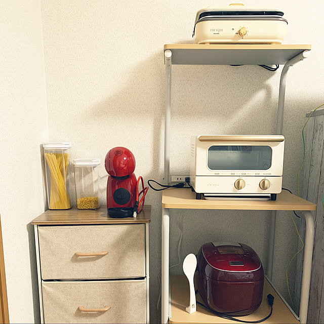 台所道具,一人暮らし,ホワイトインテリア,My Shelf,コーヒーメーカー置き場,アイリスオーヤマのホットプレート,アイリスオーヤマのトースター,収納ラック turuの部屋