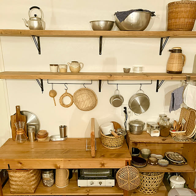 Kitchen,古道具,見せる収納,竹ざる,椀かご,古道具が好き anpanman-baikinmanの部屋