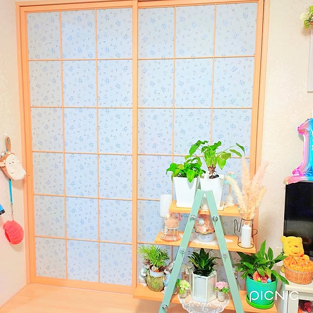 My Shelf,お気に入りの柄,目立つように,水色が好き,見てくれてありがとうございます♡,いいね＆コメントいつもアリガトウ♡,RCの出会いに感謝♡,リメイク,テーブルクロス,可愛いのが好き,お花が好き,コメントお気遣いなく(⁎ᴗ͈ˬᴗ͈⁎) Miyumamaの部屋