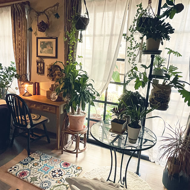 ナチュラルインテリア,アンティーク風,間接照明好き,いいね&フォローありがとうございます☆,ボタニカルインテリア,好きなものに囲まれた暮らし,観葉植物♡,リッチェル　ボタニー ハンギングポール,モロッカン柄が好き,My Shelf seana3761の部屋
