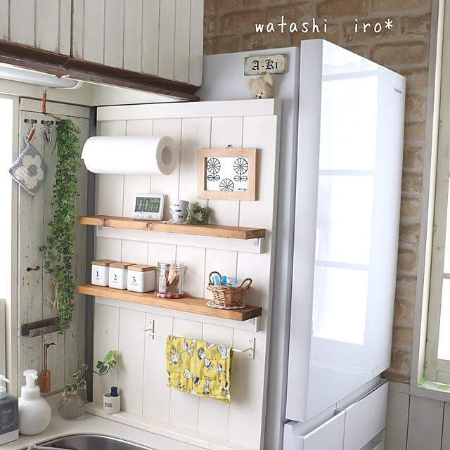 Kitchen,コレ、DIYしたよ！,理想を求めて,DIY,わたし色,わたし色なおうち,わたし色キッチン,ナチュラルインテリア,イベントに参加中,こどものいる暮らし,丁寧な暮らしがしたい,三兄弟ママ,癒しの空間,好きな場所,好きな空間,二世帯,三兄弟,好きなもの,冷蔵庫隠し,インテリア a-kiの部屋
