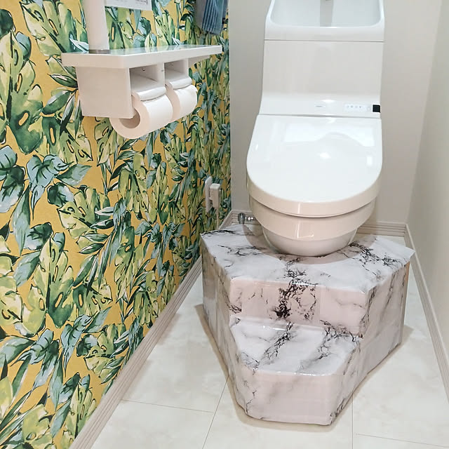 Bathroom,トイレのインテリア,牛乳パック,牛乳パックリメイク,牛乳パックの踏み台,リメイクシート,リリカラ,リリカラ壁紙,アクセントクロス,派手クロス,百均,100均,リリカラクロス lomane124の部屋