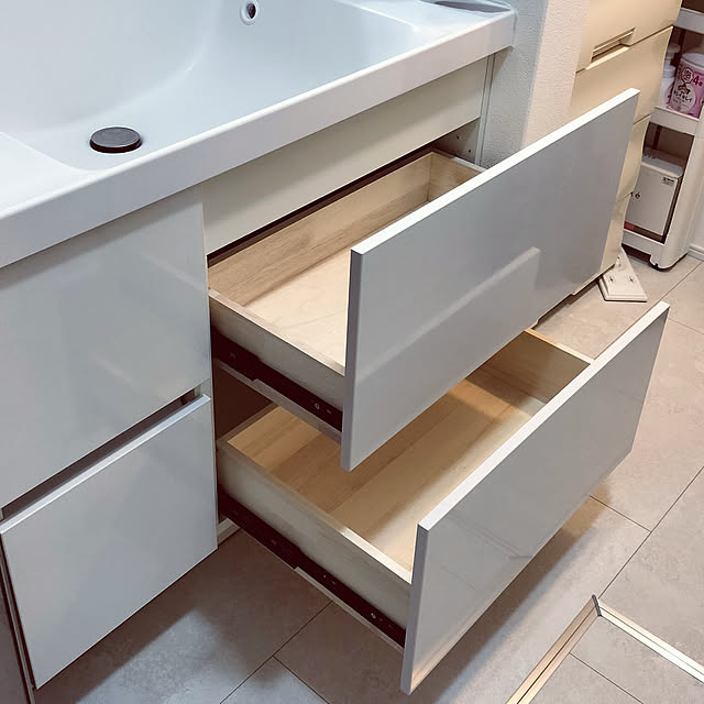 Bathroom,北欧,ナチュラル,DIY,収納,カフェ風,自作家具,スライドレール,引き出し収納,洗面台,百均 maru_hiro709の部屋