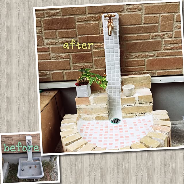 Entrance,DIY,DIY初心者,ステンシル初心者,セリア,モザイクタイル DIY,立水栓リメイク,レンガ,立水栓 terumanjyuの部屋