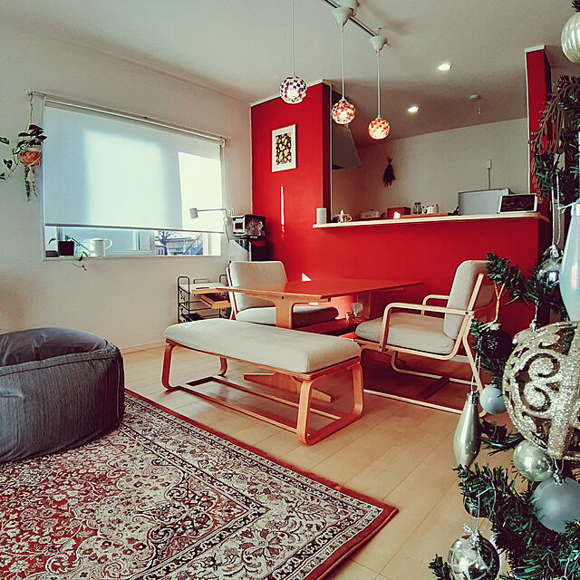 Lounge,赤色が好き♡,無印良品,ナチュラル,カフェ風,照明,建て売り一戸建て,観葉植物,IKEA,トルコ絨毯 HSの部屋