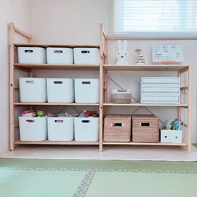My Shelf,一条工務店,アイキューブ,和室,和室のインテリア,学習用品収納,おもちゃ収納,収納,収納棚,無印良品,パイン材ユニットシェルフ,やわらかポリエチレンケース,ポリプロピレンケース,ニトリ,ミッフィー,ミッフィー ファーストライト,ケーラーオマジオ,モニター応募投稿 mii.icubeの部屋