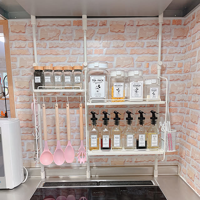 Kitchen,収納棚,壁面収納,スリムポールラック,SPLUCE,つっぱりラック,つっぱり棒,調味料棚,スパイスラック mayupoの部屋